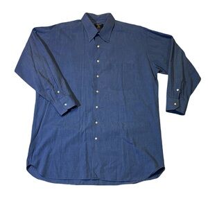 VINTAGE Gitman Bros mens 18 37 T Tall blue solid cotton dress shirt EUC